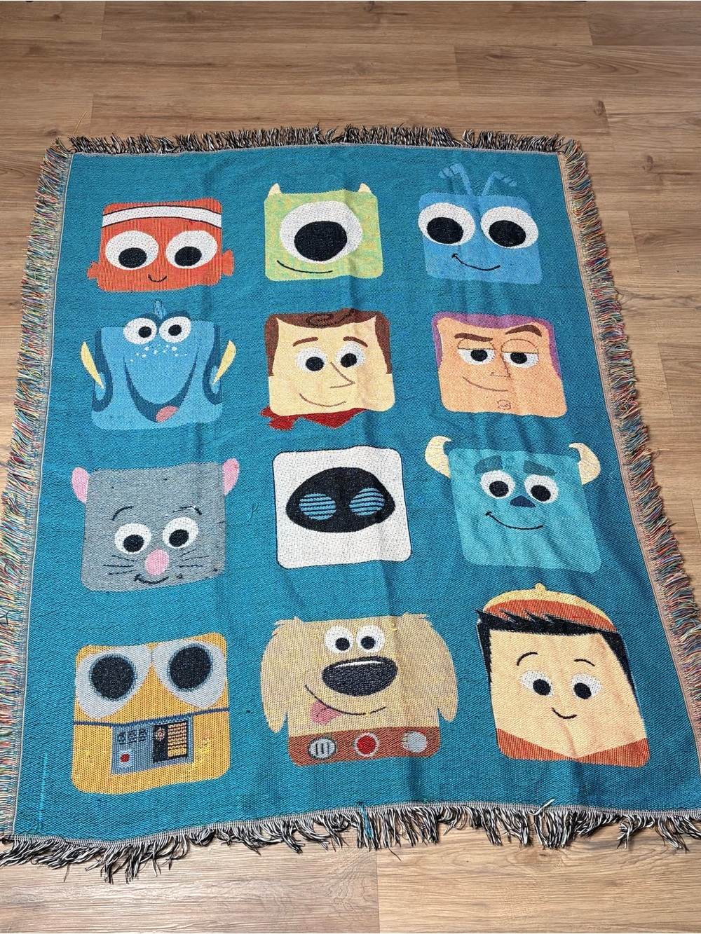 Disney Teal Kids Character Throw Blanket with Multicolor Faces